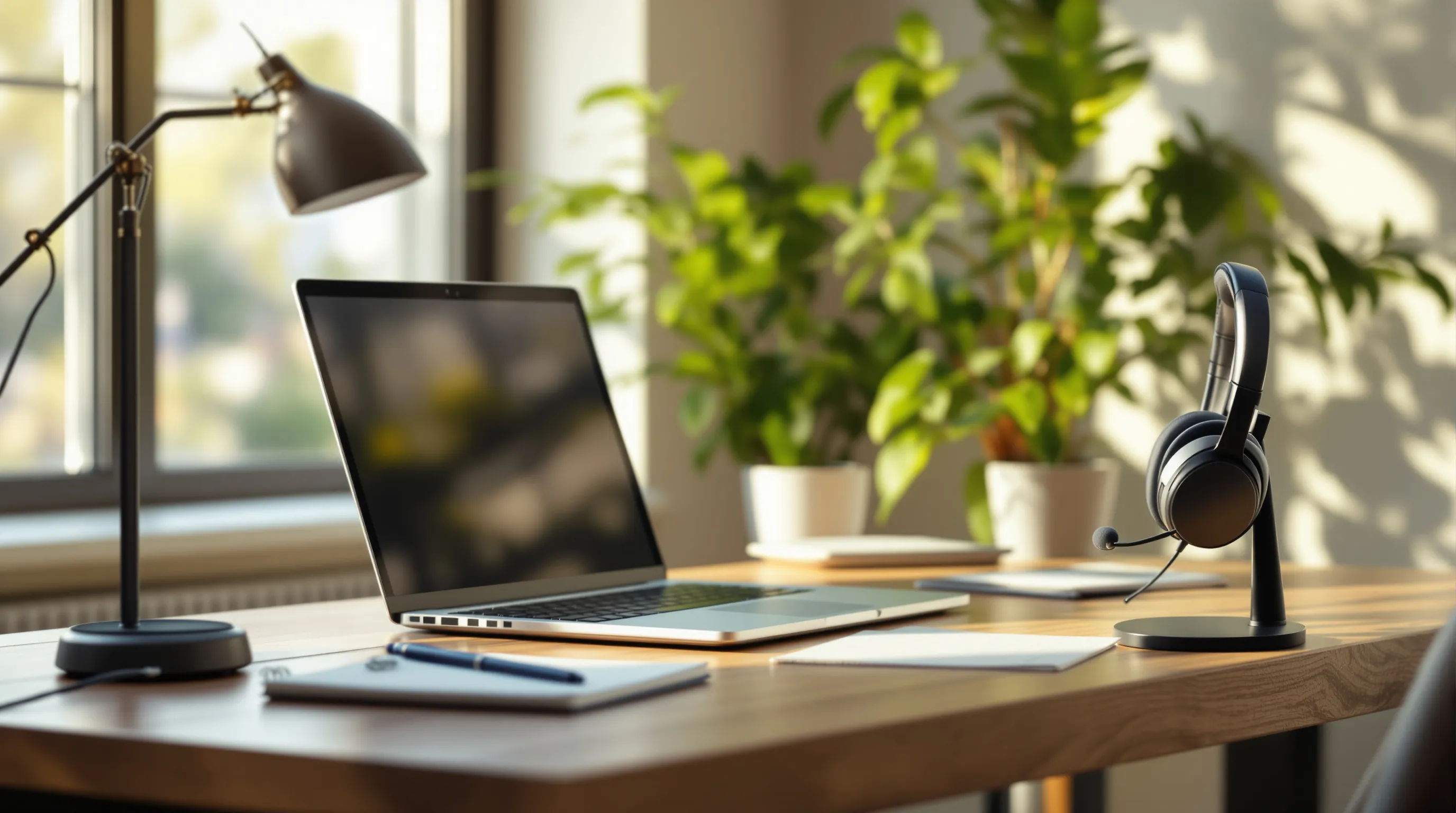A support workstation with a laptop and headset representing day-to-day metrics review