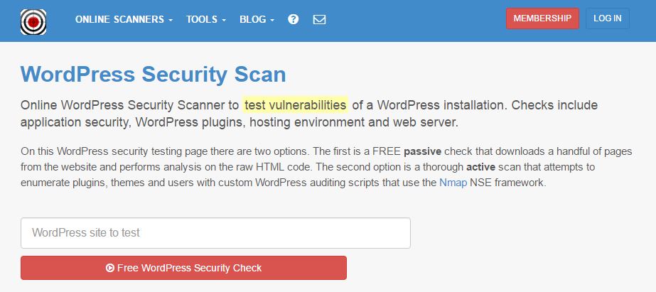 Hackertarget WordPress Security Scan