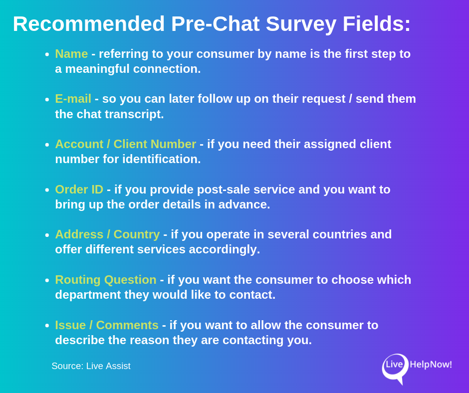 Recommended Pre-Chat Survey Questions