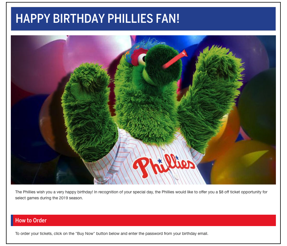 Phillies AI Birthday Email
