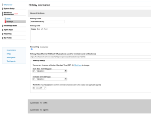 Workforce Management holidays
