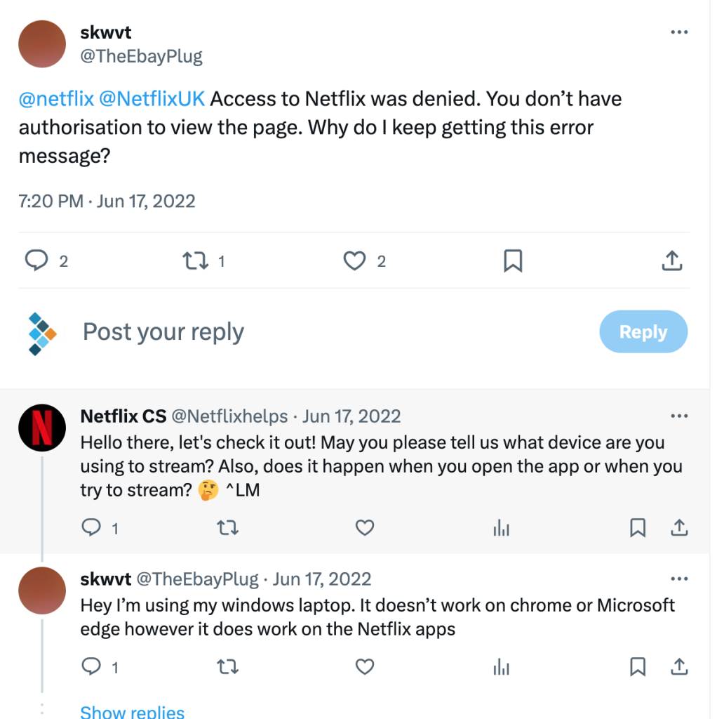 Supporting customers on social media: Netflix